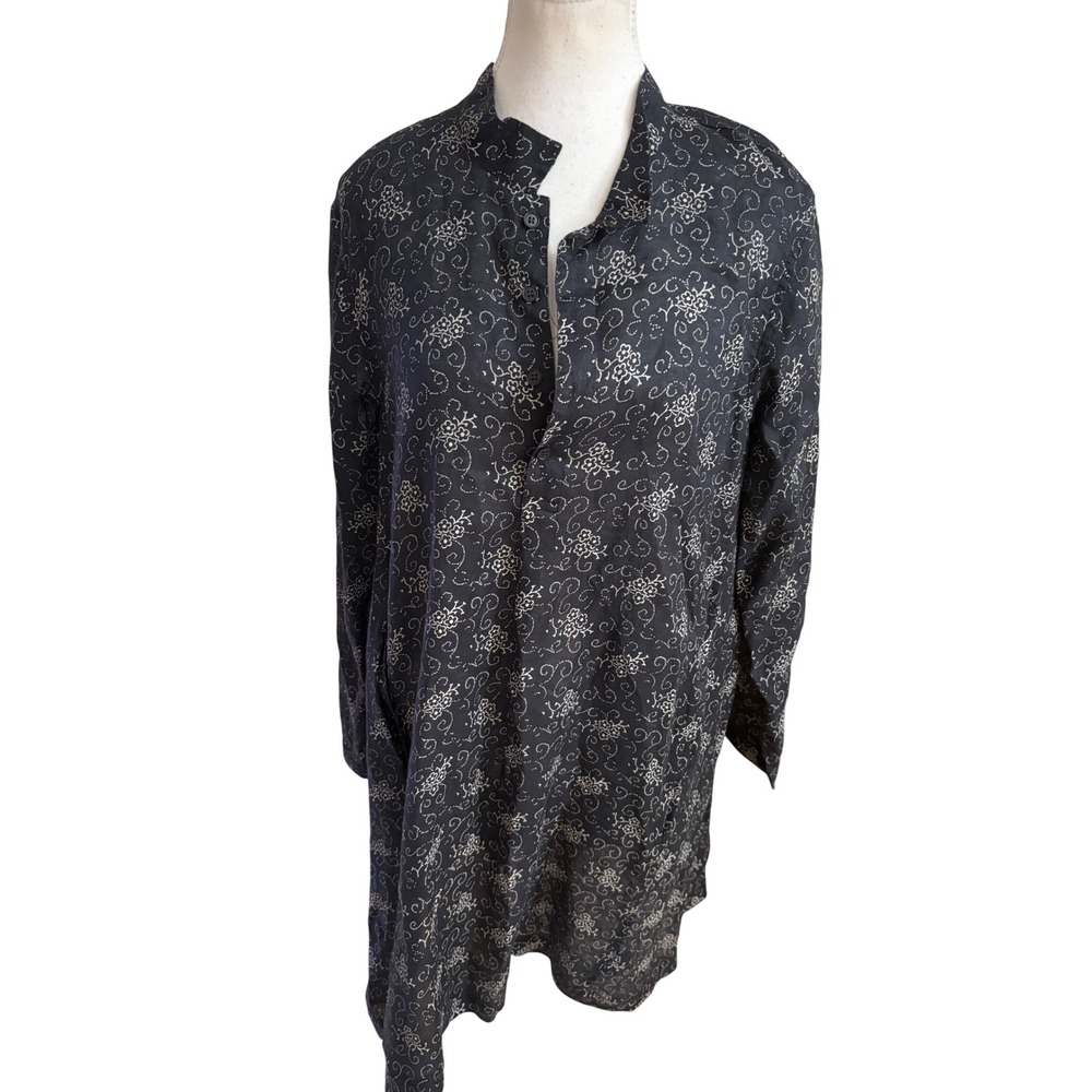 CP‎ SHADES Black Linen Floral Tunic Dress Size Small